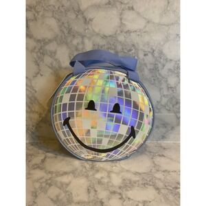 NWT Yoobi x Smiley World Holographic Disco Ball Round Insulated Lunch Bag Blue